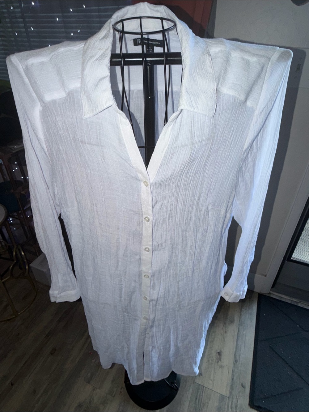 INC International Concepts Textured White Button-Down Tunic Shirt